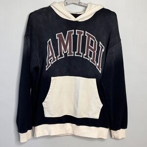 AMIRI Logo Vintage Hoodie Mens 3XL Oversized Black Brown Ivory Faded Embroidered